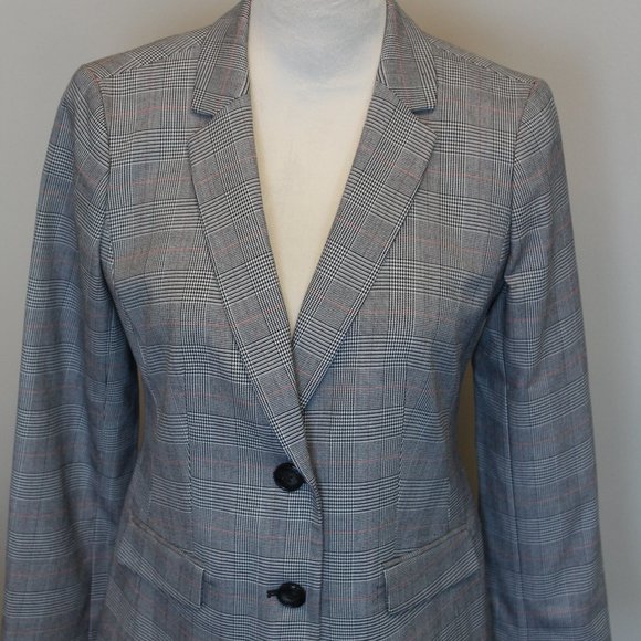 (NWT)Talbots Classic Plaid Blazer, Grey with Red & Black Strips, 4P - Picture 2 of 11